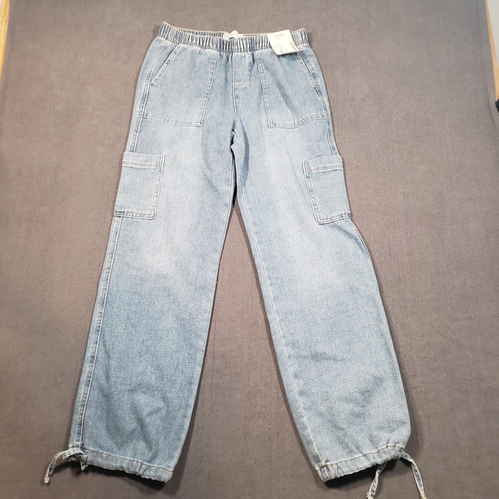 No Boundaries Pull-On Relaxed Cargo Jeans Womens XS‎ Light Blue Vintage Wash NWT